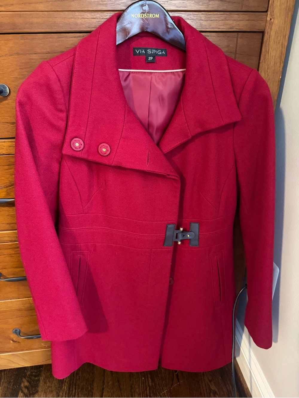 Via Spiga Crimson Red Wool Pea Coat